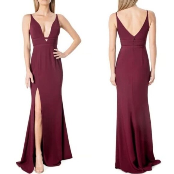 Dress The Population Womens VIOLA Long Dress Mermaid Gown SMALL in Burgundy - Picture 2 of 11